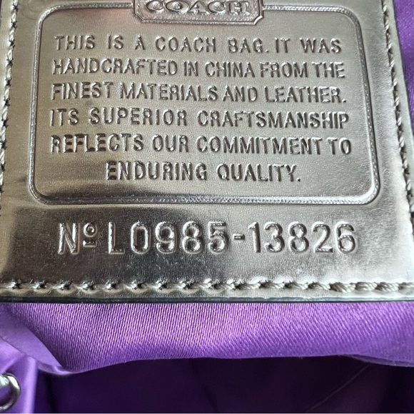 Coach Poppy Op Art Logo Glam Leather Silver Black Tote - Picture 3 of 13